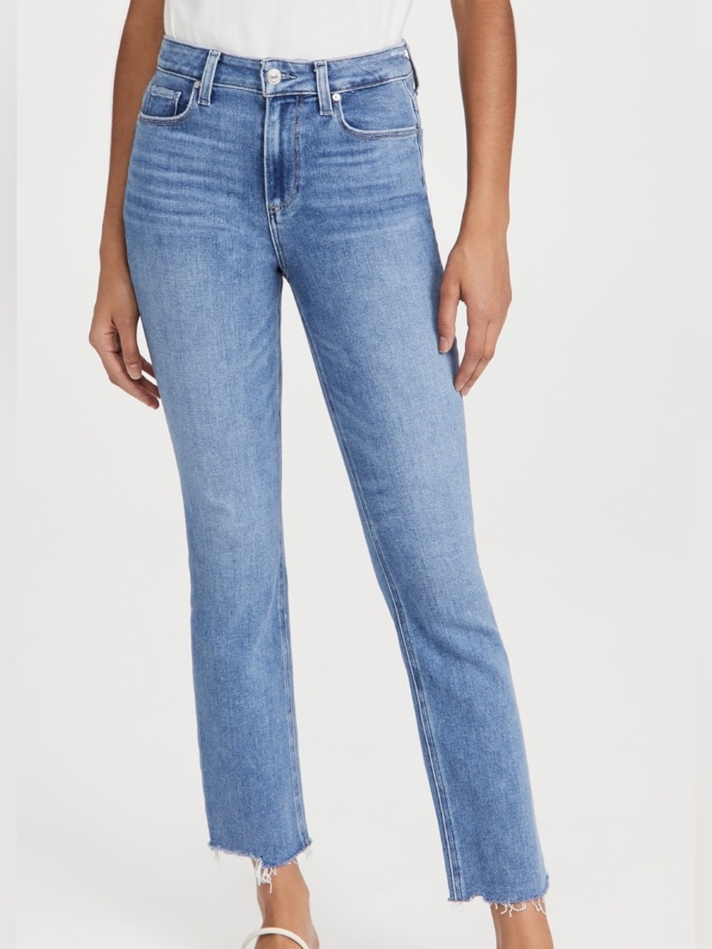 PAIGE Vintage Denim, Cindy Straight Leg Raw Hem  Med Wash, Size 28